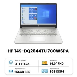 Laptop HP 14s-dq2644TU 7C0W6PA - Intel Core i3-1115G4, 8GB RAM, SSD 256GB, Intel UHD Graphics, 14 inch