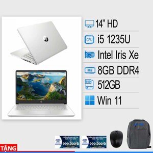 Laptop HP 14s-dq5053TU 6R9M6PA - Intel core i5-1235U, 8GB RAM, SSD 512GB, Intel Iris Xe Graphics, 14 inch