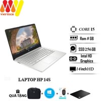 Laptop HP 14S mỏng nhẹ cấu hình cao, Core i5, Ram 8gb, ổ cứng SSD 256gb, màn hình 14 inch HD, tặng chuột, lót chuột, cặp