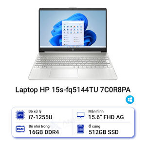Laptop HP 15s-fq5144TU 7C0R8PA - Intel Core i7-1255U, 16GB RAM, SSD 512GB, Intel Iris Xe Graphics, 15.6 inch