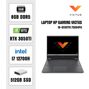 Laptop HP Gaming Victus 16-d1187TX 7C0S4PA - Intel Core i7-12700H, 8GB RAM, SSD 512GB, Nvidia Geforce RTX 3050 Ti 4GB, 16.1 inch