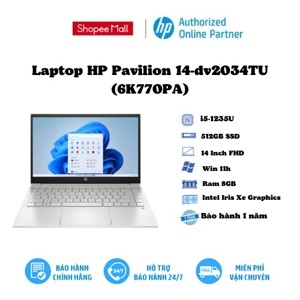 Laptop HP Pavilion 14-dv2032TU 6K768PA - Intel core i7-1255U, 8GB RAM, SSD 512GB, Intel Iris Xe Graphics, 14 inch