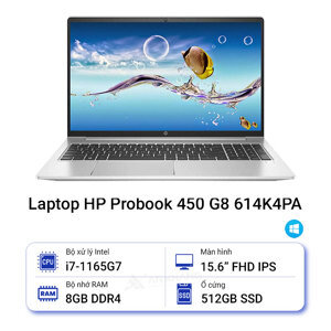Laptop HP Probook 450 G8 614K4PA - Intel Core i7-1165G7, 8GB RAM, SSD 512GB, Intel Iris Xe Graphics, 15.6 inch