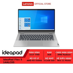 Laptop Lenovo IdeaPad Flex 5 14ALC05 82HU00EJVN - AMD Ryzen 5-5500U, 8GB RAM, SSD 512GB, AMD Radeon Graphics, 14 inch