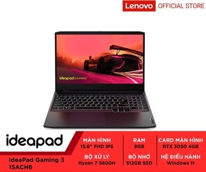 Laptop Lenovo IdeaPad Gaming 3 15ACH6 82K200T1VN - AMD Ryzen 7 5800H, 8GB RAM, SSD 512GB, Nvidia GeForce RTX 3050 4GB GDDR6, 15.6 inch