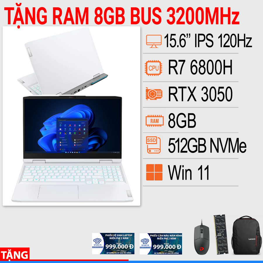 Laptop Lenovo IdeaPad Gaming 3 15ARH7 82SB007KVN - AMD Ryzen 7-6800H, 8GB RAM, SSD 512GB, Nvidia GeForce RTX 3050 4GB GDDR6, 15.6 inch