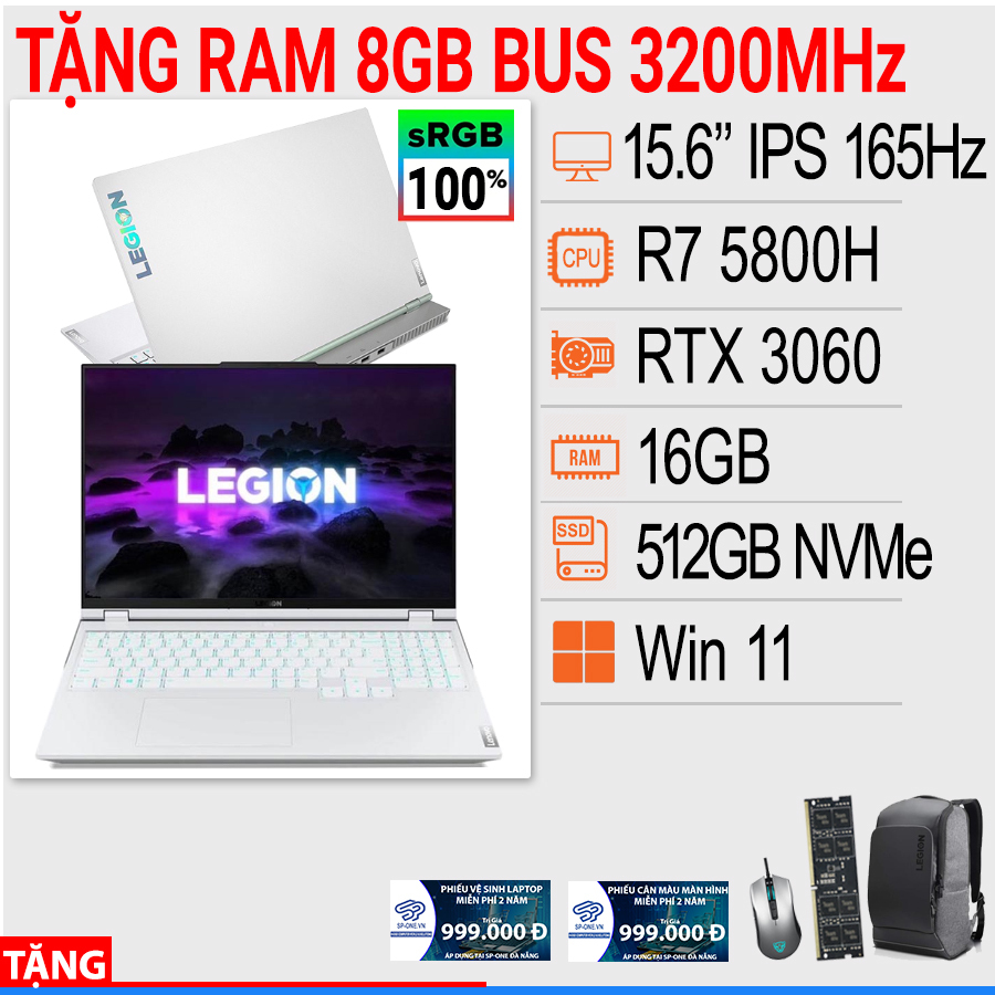 Laptop Lenovo Legion 5 15ACH6H 82JU00YXVN - AMD Ryzen 7-5800H, 16gb RAM, SSD 512GB, Nvidia GeForce RTX 3060 6GB GDDR6, 15.6 inch
