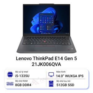 Laptop Lenovo Thinkpad E14 Gen 21JK006QVA - Intel Core i5-1335U, RAM 8GB, SSD 512GB, Intel Iris Xe Graphics, 14 inch