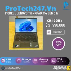 Laptop Lenovo Thinkpad T14 Gen 3 - Intel core i7-1270P, 16GB RAM, SSD 512GB, Intel Iris Xe Graphics, 14 inch