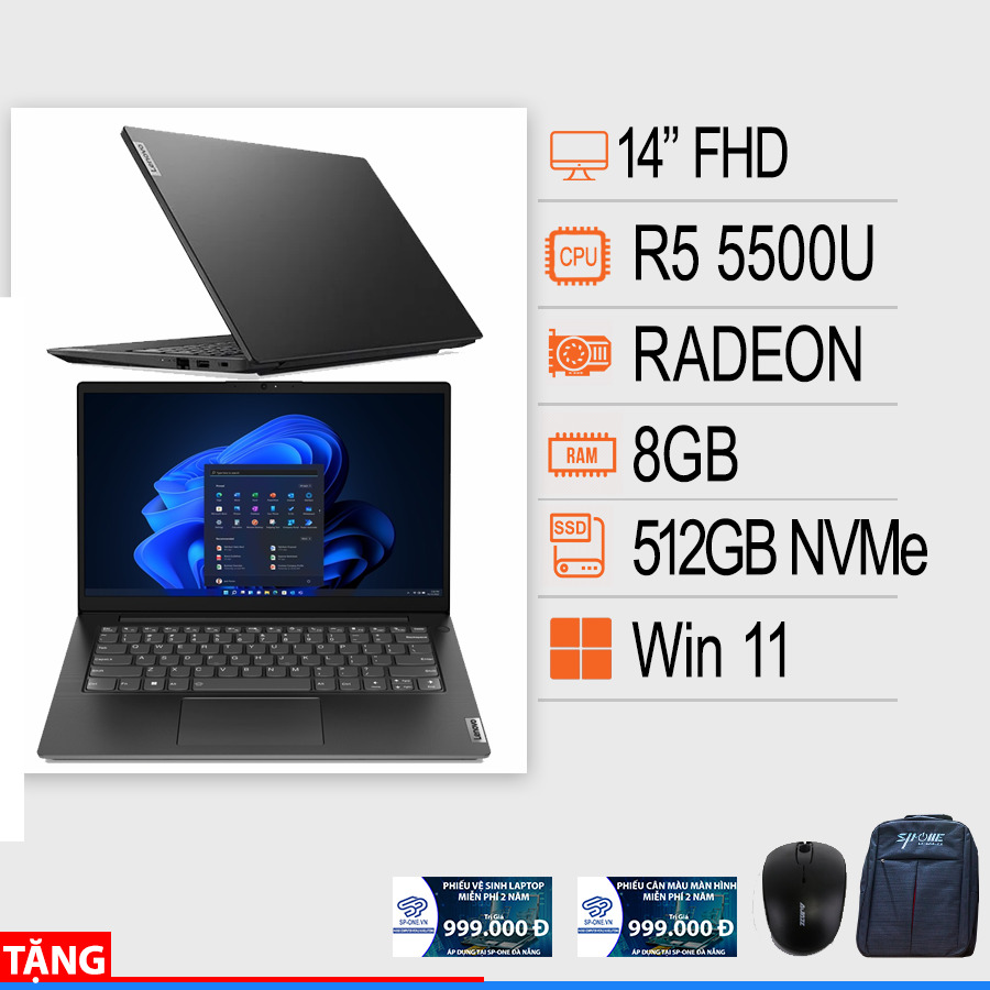 Laptop Lenovo V14 G2 ALC 82KC00BBVN - AMD Ryzen 5-5500U, 8Gb RAM, SSD 512GB, AMD Radeon Graphics, 14 inch