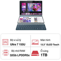 Laptop Lenovo Yoga Book 9 13IMU9 83FF001SVN (Ultra 7 155U/ 32GB/ 1TB SSD/13.3 inch OLED Touch/Win 11/ Office/ Tidal Teal/ Vỏ nhôm/ Mouse/ Key/ 2Y)