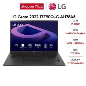 Laptop LG Gram 2022 17Z90Q-G.AH78A5 - Intel Core i7, 16GB RAM, SSD 1TB, Intel Iris Xe Graphics, 17 inch
