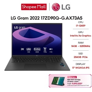 Laptop LG Gram 2022 17ZD90Q-G.AX73A5 - Intel Core i7, 16GB RAM, SSD 256GB, Intel Iris Xe Graphics, 17 inch