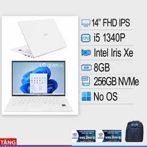 Laptop LG Gram 2023 14ZD90R-G.AX51A5 - Intel Core i5-1340P, 8GB RAM, SSD 512GB, Intel Iris Xe Graphics, 14 inch