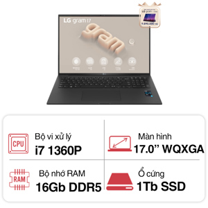 Laptop LG Gram 2023 17Z90R-G.AH78A5 - Intel Core i7-1360P, 16GB RAM, SSD 1TB, Intel Iris Xe Graphics, 17 inch