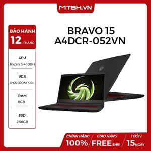 Laptop MSI Bravo 15 A4DCR-052VN - AMD Ryzen 5-4600H, 8GB RAM, SSD 256GB, AMD Radeon RX 5300M 3GB GDDR6 + AMD Radeon Graphics, 15.6 inch