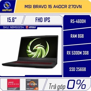Laptop MSI Bravo 15 A4DCR 270VN - AMD Ryzen 5 4600H, 8GB RAM, SSD 256GB, AMD Radeon RX5300M 3GB GDDR6, 15.6 inch