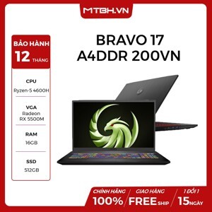 Laptop MSI Bravo 17 A4DDR 200VN - AMD Ryzen 5-4600H, 16GB RAM, SSD 512GB, AMD Radeon RX 5500M 4GB GDDR6, 17.3 inch
