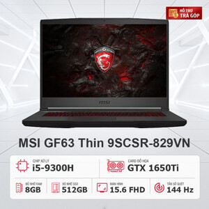 Laptop MSI GF63 Thin 9SCSR 829VN - Intel Core i5-9300H, 8GB RAM, SSd 512GB, Nvidia GeForce GTX 1650Ti 4GB GDDR6 + Intel UHD Graphics 630, 15.6 inch