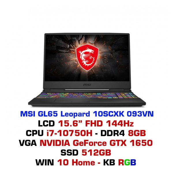 Laptop MSI GL65 Leopard 10SCXK 093VN - Intel Core i7-10750H, 8GB RAM, SSD 512GB, Nvidia GeForce GTX 1650 4GB GDDR6 + Intel UHD Graphics, 15.6 inch