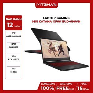 Laptop MSI Katana GF66 11UD 696VN - Intel Core i7-11800H, 8GB RAM, SSD 512GB, Nvidia GeForce RTX 3050Ti 4GB GDDR6, 15.6 inch