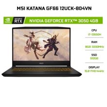Laptop MSI Katana GF66 12UCK 804VN - Intel Core i7-12650H, 16GB RAM, SSD 512GB, Nvidia GeForce RTX 3050 4GB GDDR6, 15.6 inch