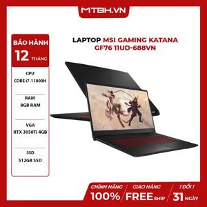 Laptop MSI Katana GF76 11UD 688VN - Intel Core i7-11800H, 16GB RAM, SSD 512GB, Nvidia GeForce RTX 3050 Ti 4GB GDDR6, 17.3 inch