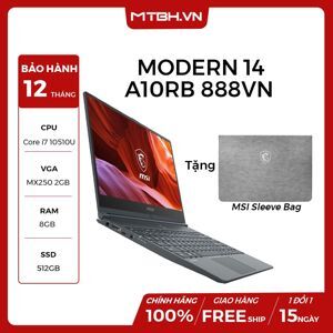 Laptop MSI Modern 14 A10RB 888VN - Intel Core i7-10510U, 8GB RAM, SSD 512GB, Nvidia GeForce MX250 2GB GDDR5 + Intel UHD Graphics, 14 inch