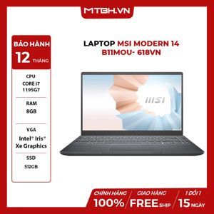 Laptop MSI Modern 14 B11MOU 618VN - Intel core i7-1195G7, 8GB RAM, SSD 512GB, Intel Iris Xe Graphics, 14 inch