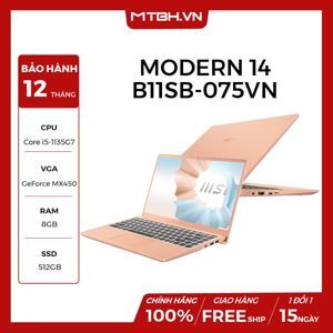 Laptop MSI Modern 14 B11SB 075VN - Intel core i5-1135G7, 8GB RAM, 512GB, Nvidia GeForce MX450 2GB GDDR5, 14 inch