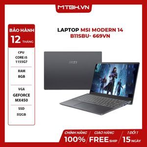 Laptop MSI Modern 14 B11SBU 669VN - Intel core i5-1155G7, 8GB RAM, SSD 512GB, Nvidia GeForce MX450 2GB, 14 inch
