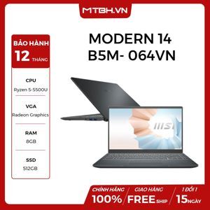 Laptop MSI Modern 14 B5M-064VN - AMD Ryzen 5-5500U, 8GB RAM, SSD 512GB, AMD Radeon Graphics, 14 inch