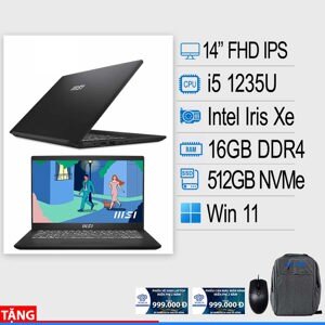 Laptop MSI Modern 14 C12M - Intel core i5-1235U, 8GB RAM, SSD 512GB, Intel Iris Xe Graphics, 14 inch
