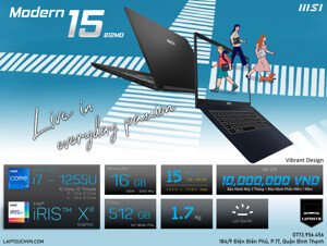Laptop MSI Modern 14 C12MO-660VN - Intel Core i5-1235U, RAM 16GB, SSD 512GB, Intel Iris Xe Graphics, 14 inch