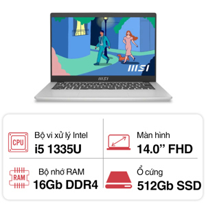 Laptop MSI Modern 14 C13M 611VN - Intel Core i5-1335U, 16GB RAM, SSD 512GB, Intel Iris Xe Graphics, 14 inch