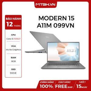 Laptop MSI Modern 15 A11M 099VN -  Intel Core i5-1135G7, RAM 8GB, SSD 512GB, Intel Iris Xe Graphics, 15.6 inch