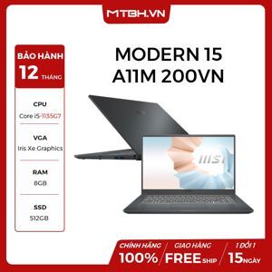 Laptop MSI Modern 15 A11M 200VN - Intel Core i5-1135G7, 8GB RAM, SSD 512GB, Intel Iris Xe Graphics, 15.6 inch
