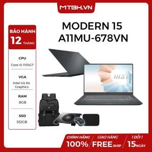 Laptop MSI Modern 15 A11MU 678VN - Intel Core i5-1155G7, 8GB RAM, SSD 512GB, Intel Iris Xe Graphics, 15.6 inch