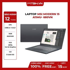 Laptop MSI Modern 15 A11MU 680VN - Intel core i5-1155G7, 8GB RAM, SSD 512GB, Intel Iris Xe Graphics, 15.6 inch