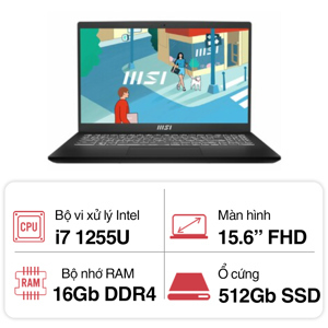 Laptop MSI Modern 15 B12M 487VN - Intel core i7-1255U, 16GB RAM, SSD 512GB, Intel Iris Xe Graphics, 15.6 inch