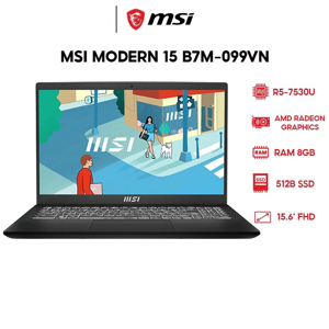 Laptop MSI Modern 15 B7M 099VN - AMD Ryzen R5-7530U, 8GB RAM, SSD 512GB, AMD Radeon Graphics, 15.6 inch