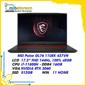 Laptop MSI Pulse GL76 11UEK 437VN - Intel Core i7-11800H, 16GB RAM, SSD 1TB, Nvidia GeForce RTX 3060 6GB GDDR6, 17.3 inch
