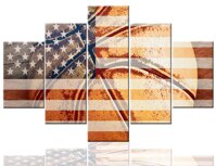 Large Poster American Flag Basketball Wall Art Canvas Prints Home Decor Pictures Pictures 5 Panel Canvas Art Contemporary Home Decor for Living Roo...