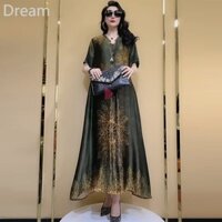 Large size high-end fashion loose mulberry silk printed dress