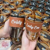 Laser ENGRAVe hoặc HTV IN (KHÔNG PHẢI STICKER) Cá nhân hóa cốc thủy tinh có nắp Acrylic và ống hút thủy tinh