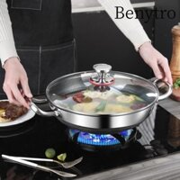 Lẩu Chảo Chiên BENYTRO, Nồi Canh Tổ Ong 24 / 26 / 28 / 30cm bằng thép không gỉ 304, Chống Dính Bền Có Nắp Dày Chảo Gia Đình Chảo Bếp Cảm Ứng Gas