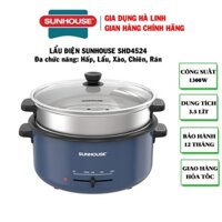 Lẩu điện, Lẩu hấp Sunhouse SHD4524, Công suất 1300W, Dung tích 3.5L, Lòng nồi phủ chống dính, Vung kính, BH 12 tháng
