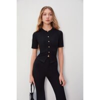 LAUREN TOP (SILVER BUTTON) - Áo thun đen nút bạc