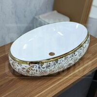 Lavabo - Chậu rửa mặt KVE6040G elip hoạ tiết hoa vàng KT600x400x155