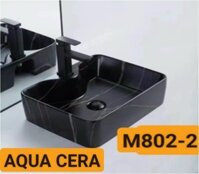 LAVABO CHẬU SỨ VUÔNG ĐEN - VÂN TRẮNG - M802-2